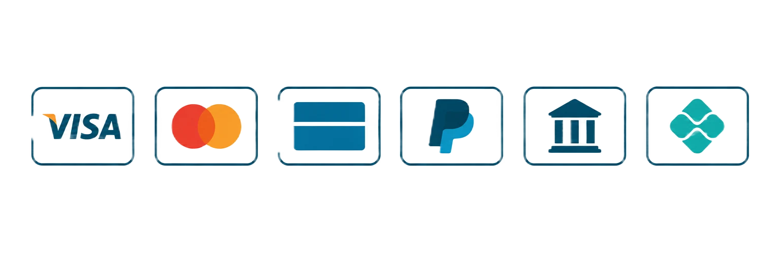 Métodos de pago disponibles: tarjetas de crédito y débito, PayPal, transferencia bancaria y pago instantáneo